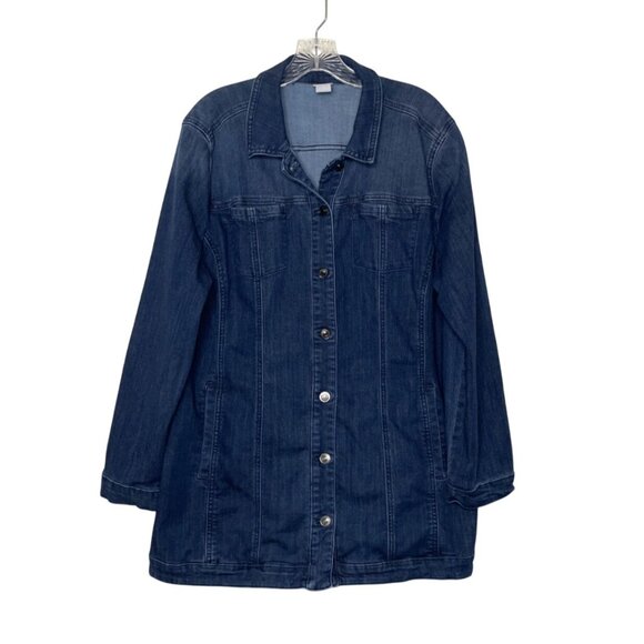 Chicos Womens Denim Button-Front Jean Jacket Size 3 (16/18) Cotton Blend Stretch - Picture 8 of 8